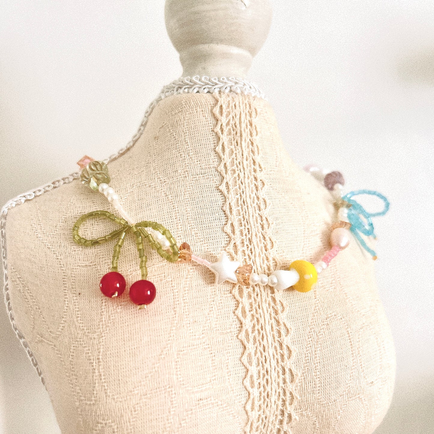 Cherry bow beaded Necklace